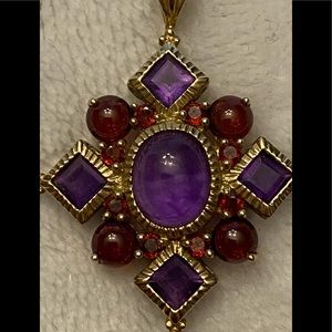 👑10K YG Multi-Gem-Amethyst, Garnet, Ruby Pendant